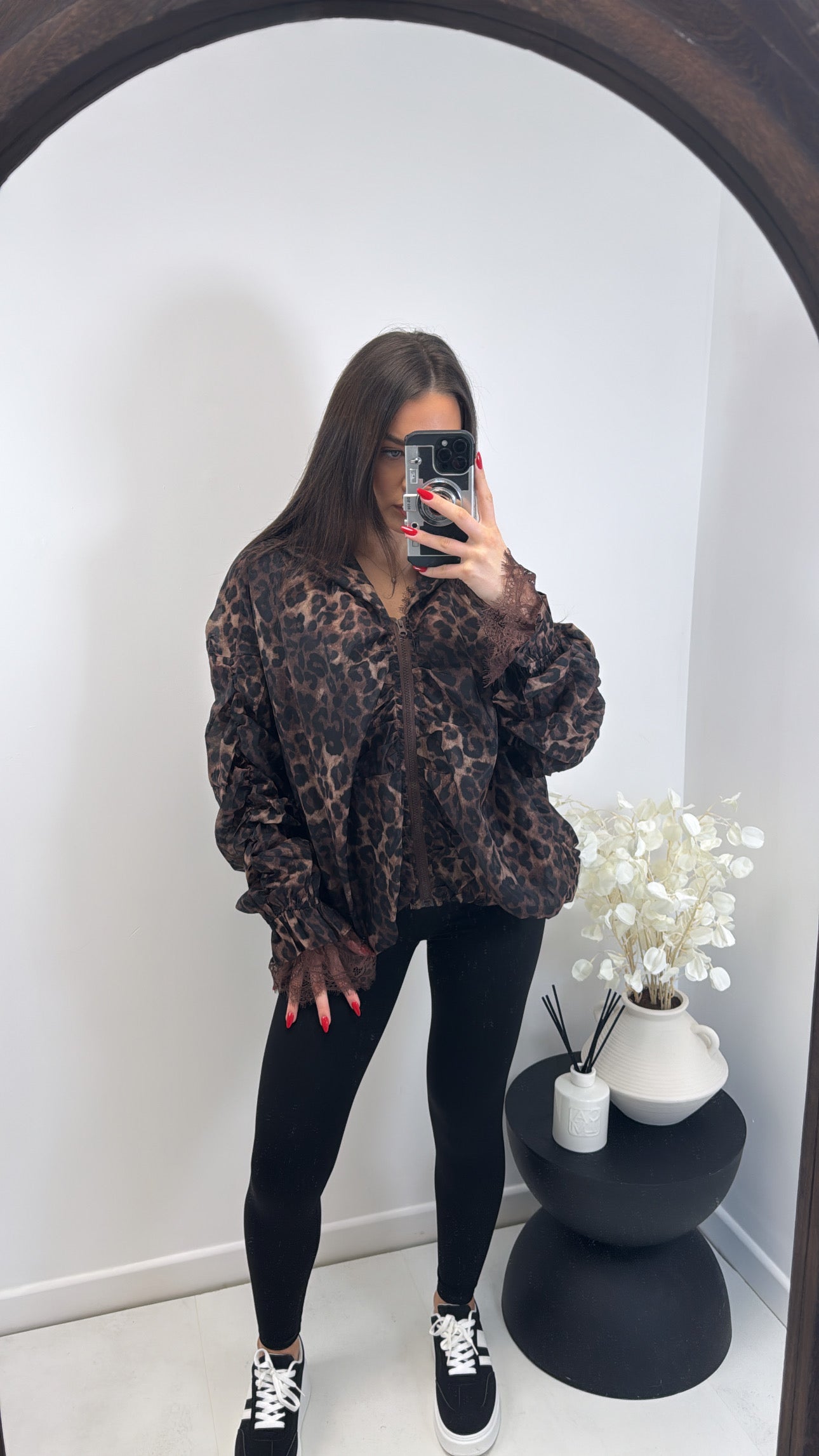 FREYA leopard print and lace zip up jacket