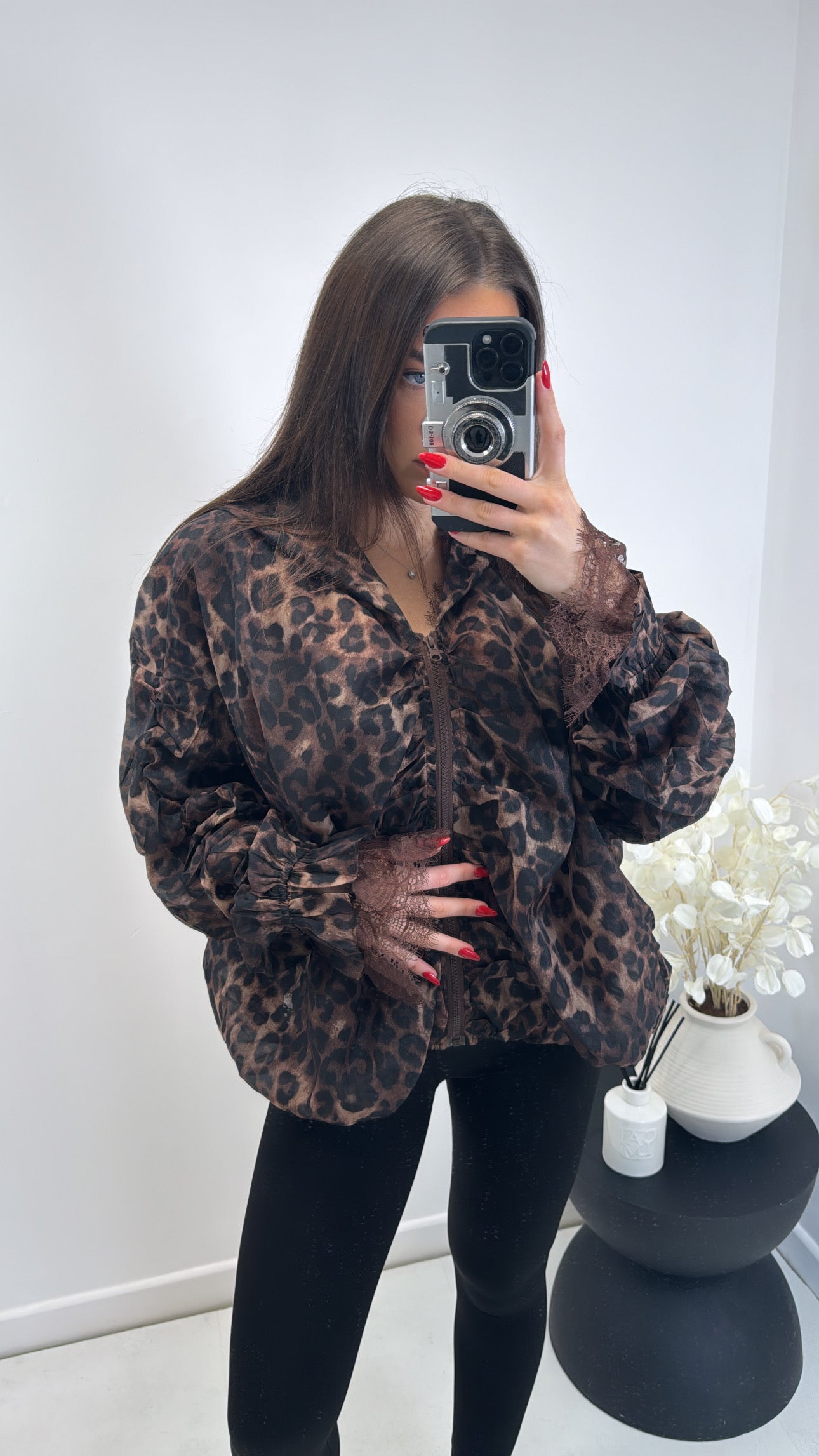 FREYA leopard print and lace zip up jacket