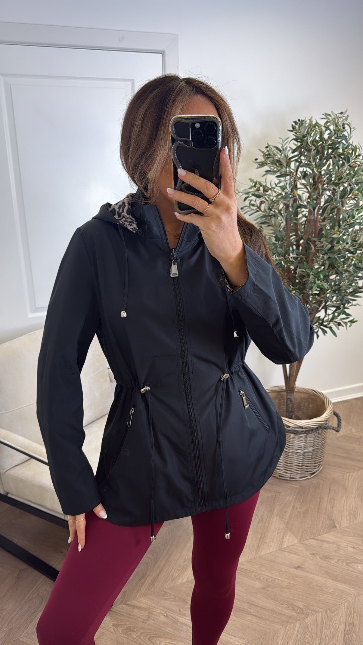 HAYLEY black and leopard reversible windbreaker