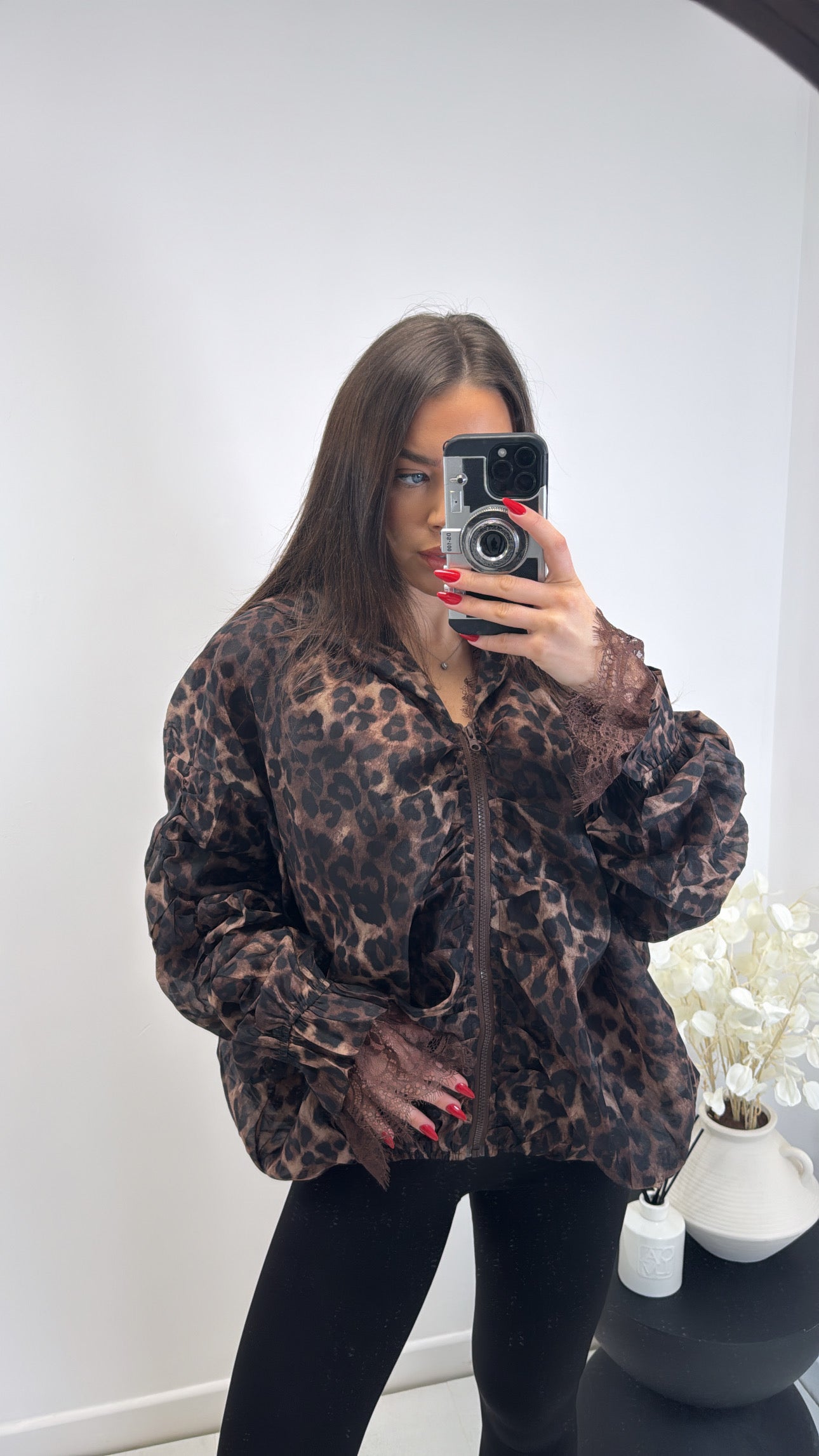 FREYA leopard print and lace zip up jacket