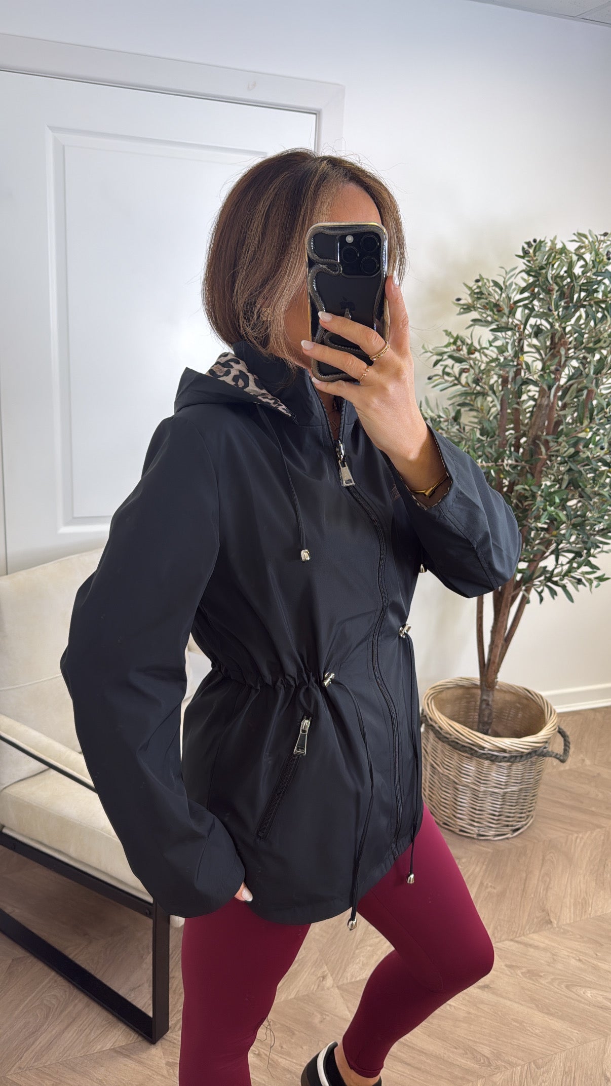HAYLEY black and leopard reversible windbreaker