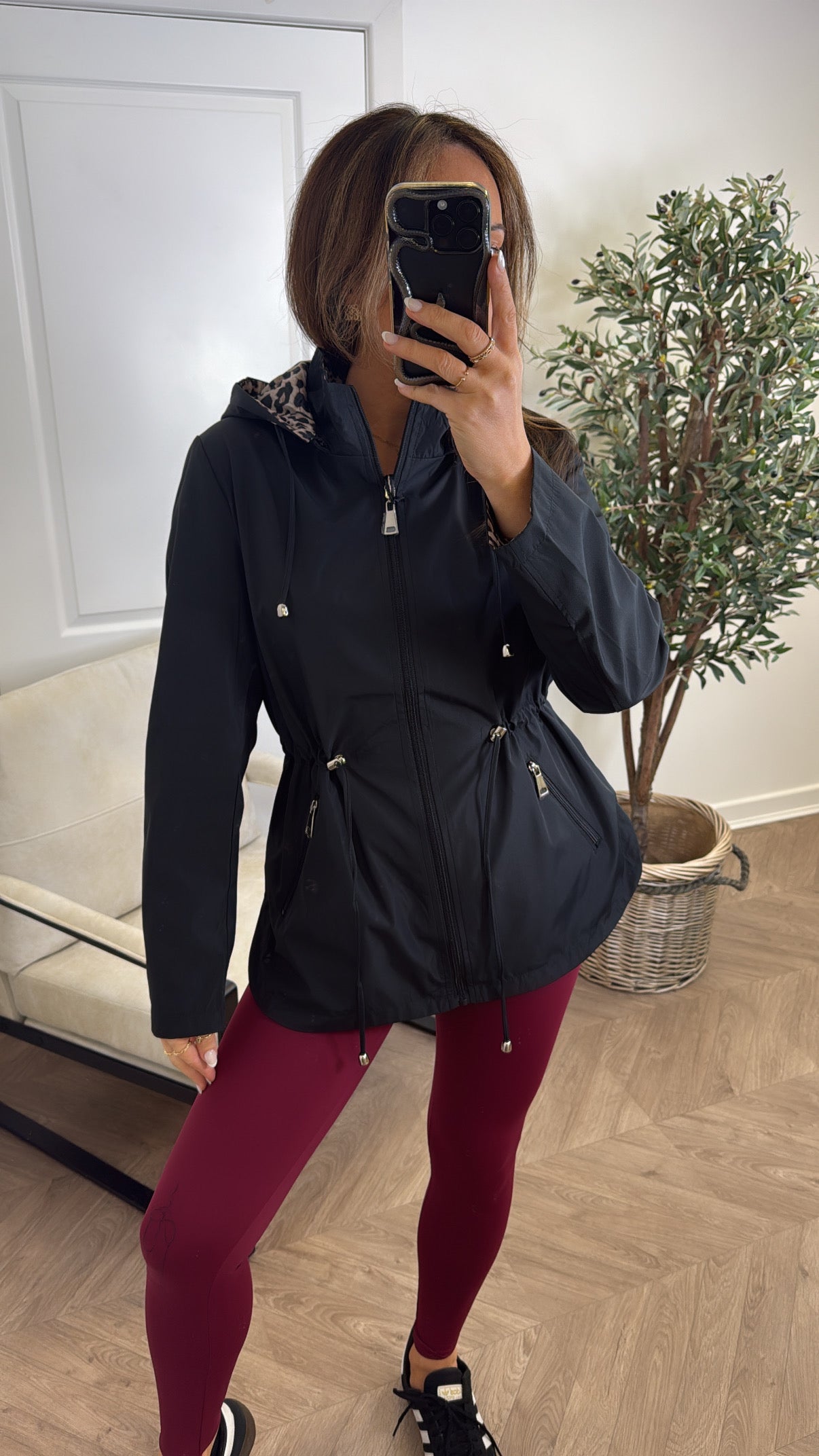 HAYLEY black and leopard reversible windbreaker