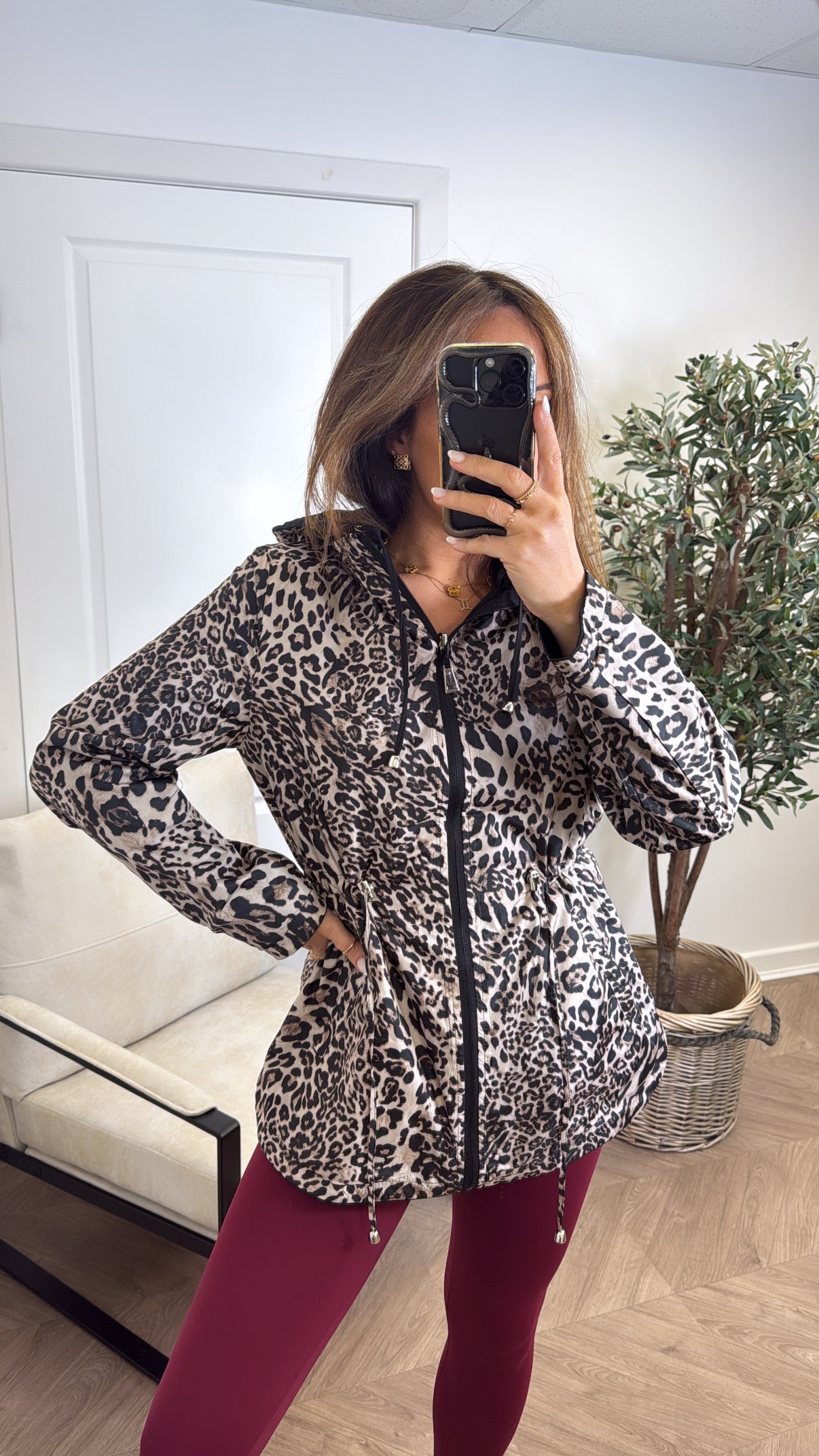 HAYLEY black and leopard reversible windbreaker