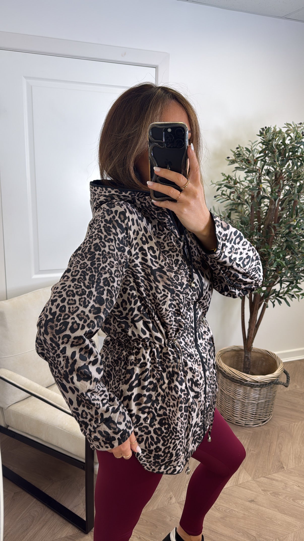 HAYLEY black and leopard reversible windbreaker
