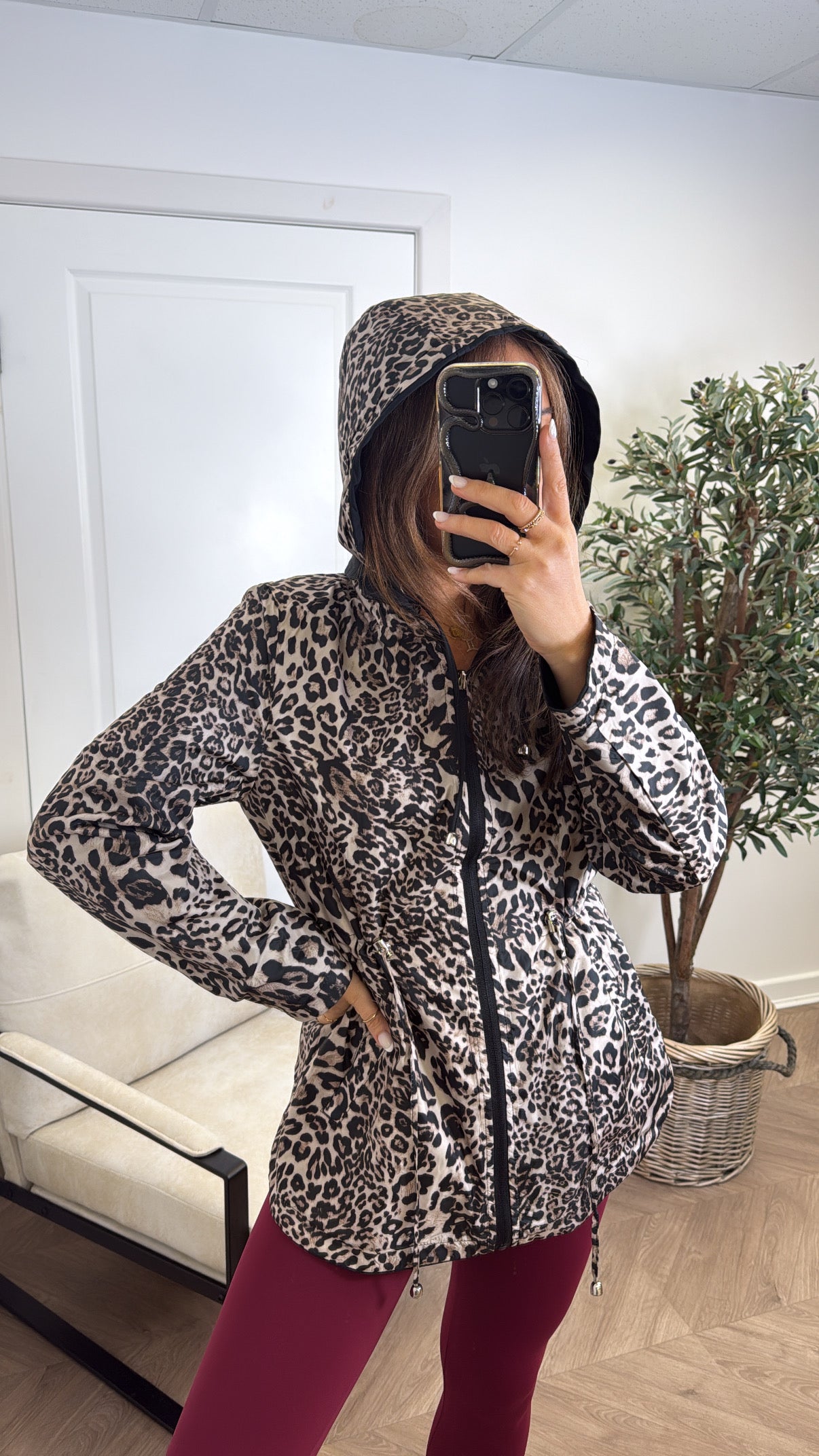 HAYLEY black and leopard reversible windbreaker