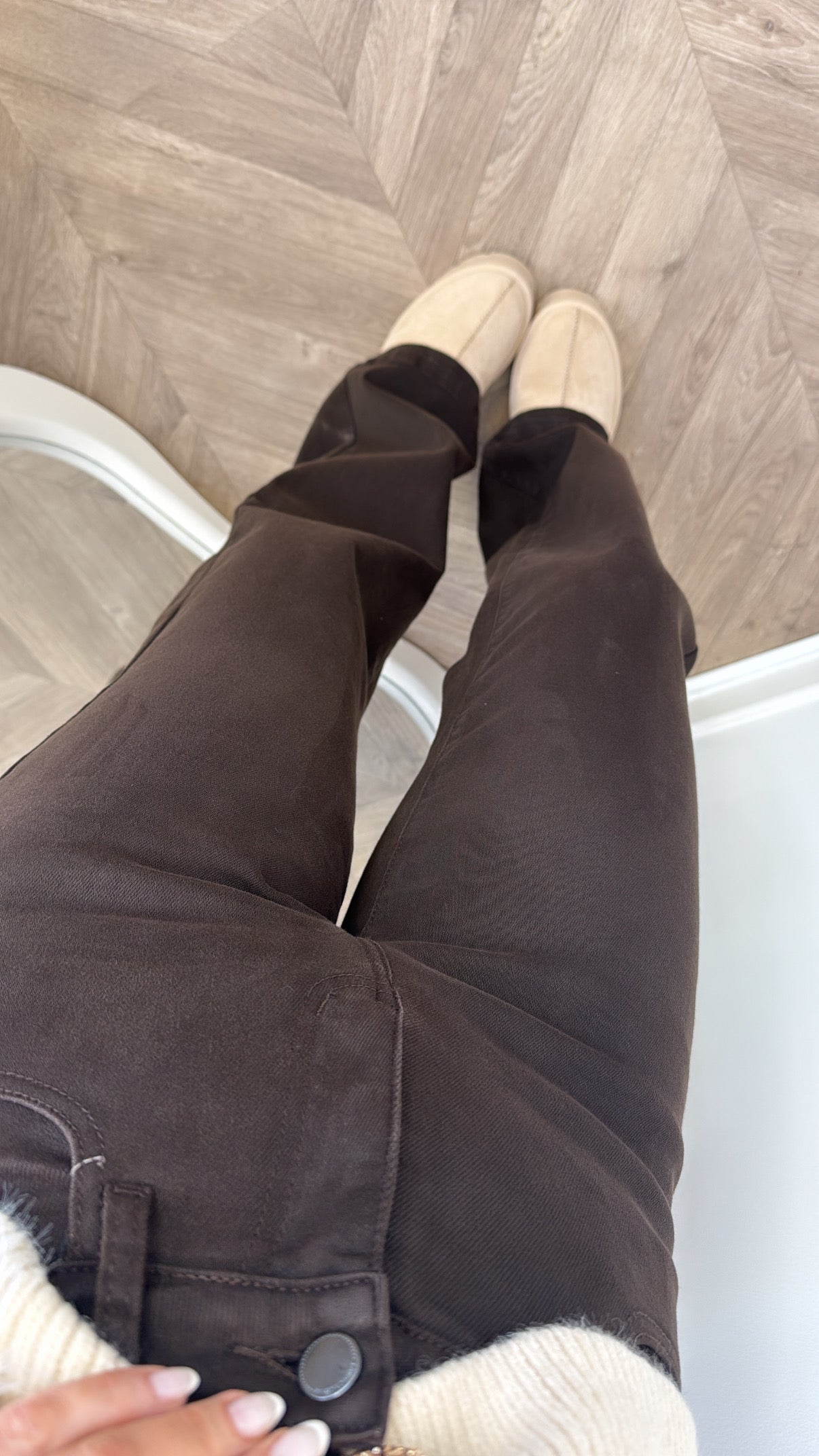 BECCA brown stretchy dad jeans