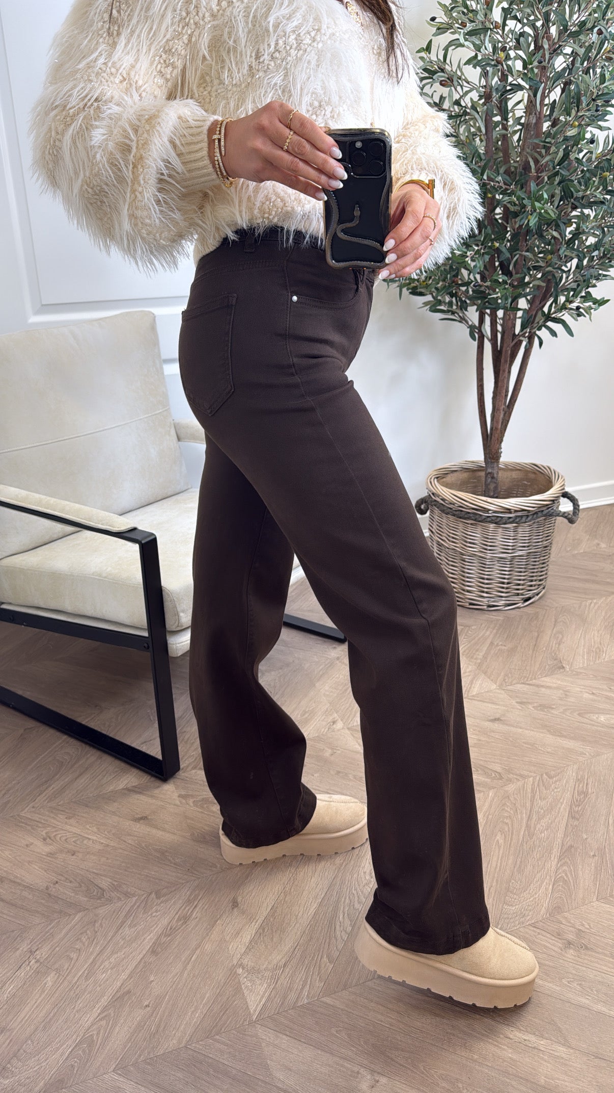 BECCA brown stretchy dad jeans
