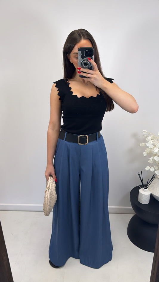 AUBERY mid blue wide leg trousers with black belt