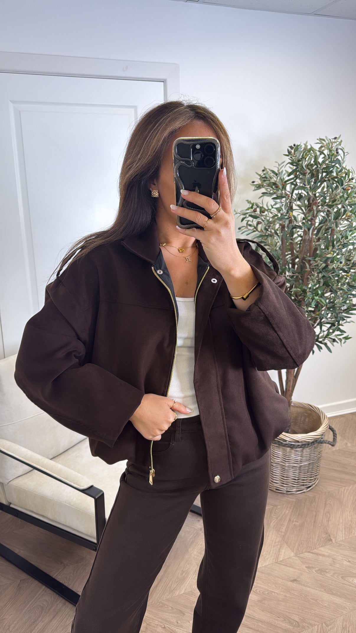 AMELIA dark brown faux suede jacket