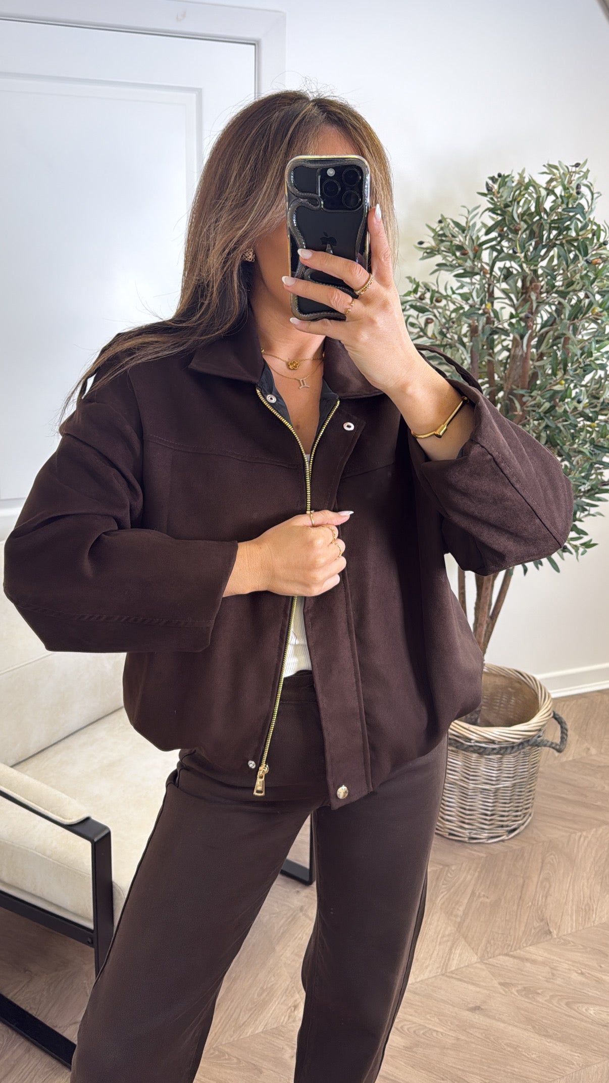 AMELIA dark brown faux suede jacket