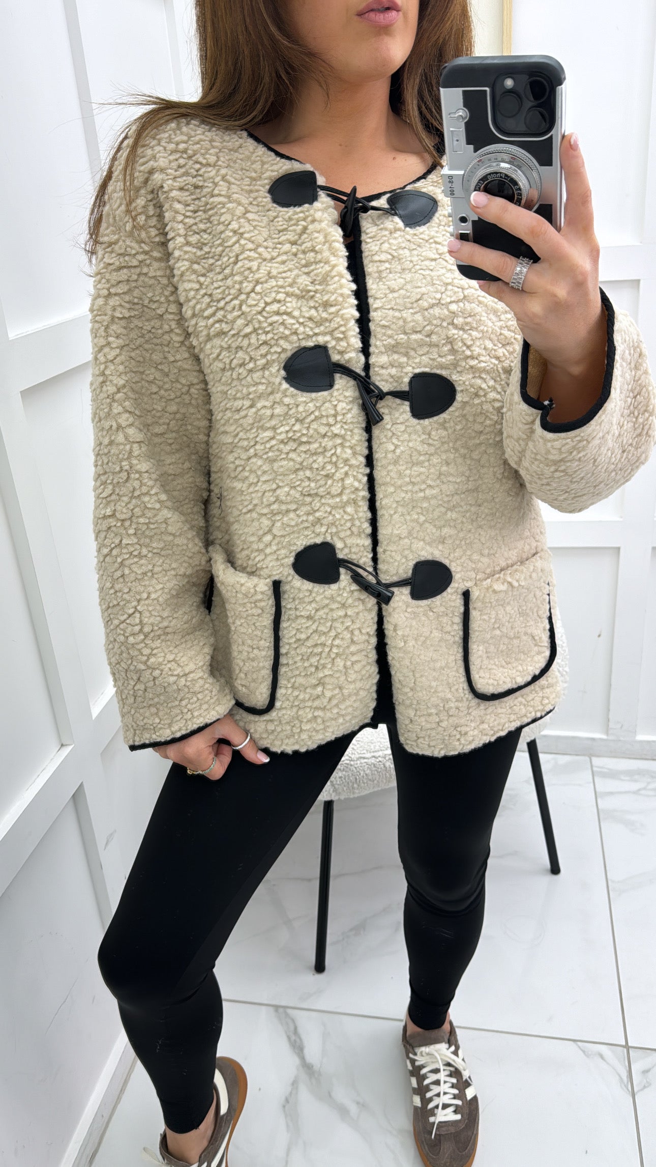 GIZELLE beige borg toggle jacket