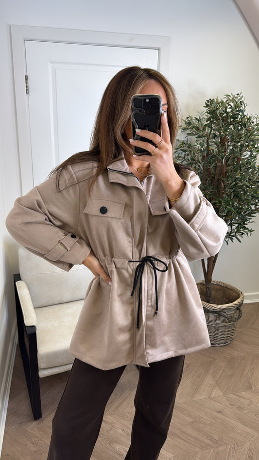 ABBEY mocha faux suede tie waist jacket