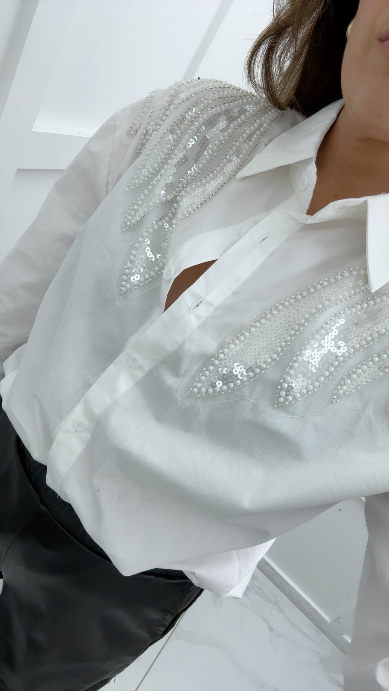 DARA white sequin embellished shirt