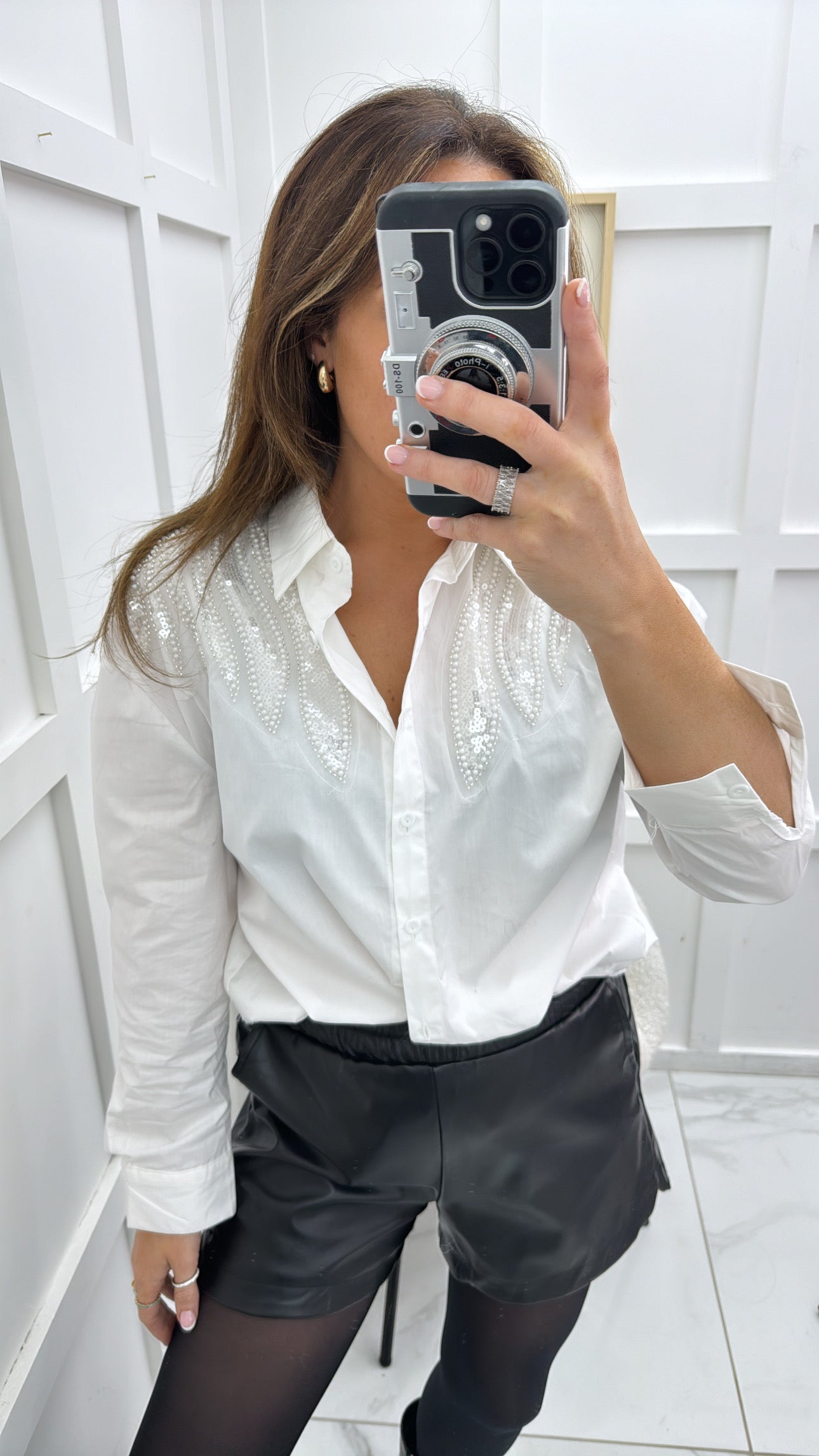 DARA white sequin embellished shirt