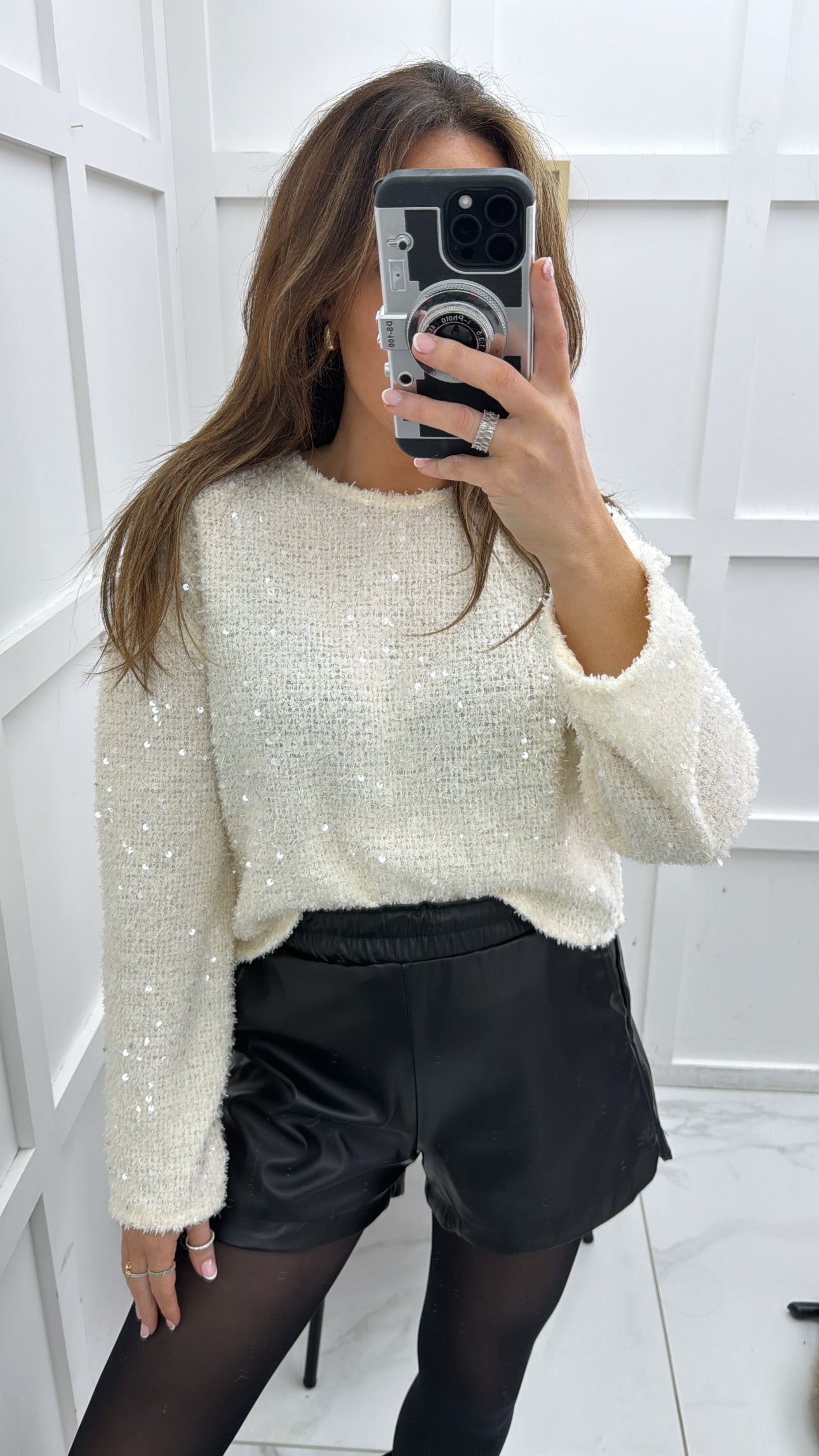 ELOISE cream sequin detail long sleeve top