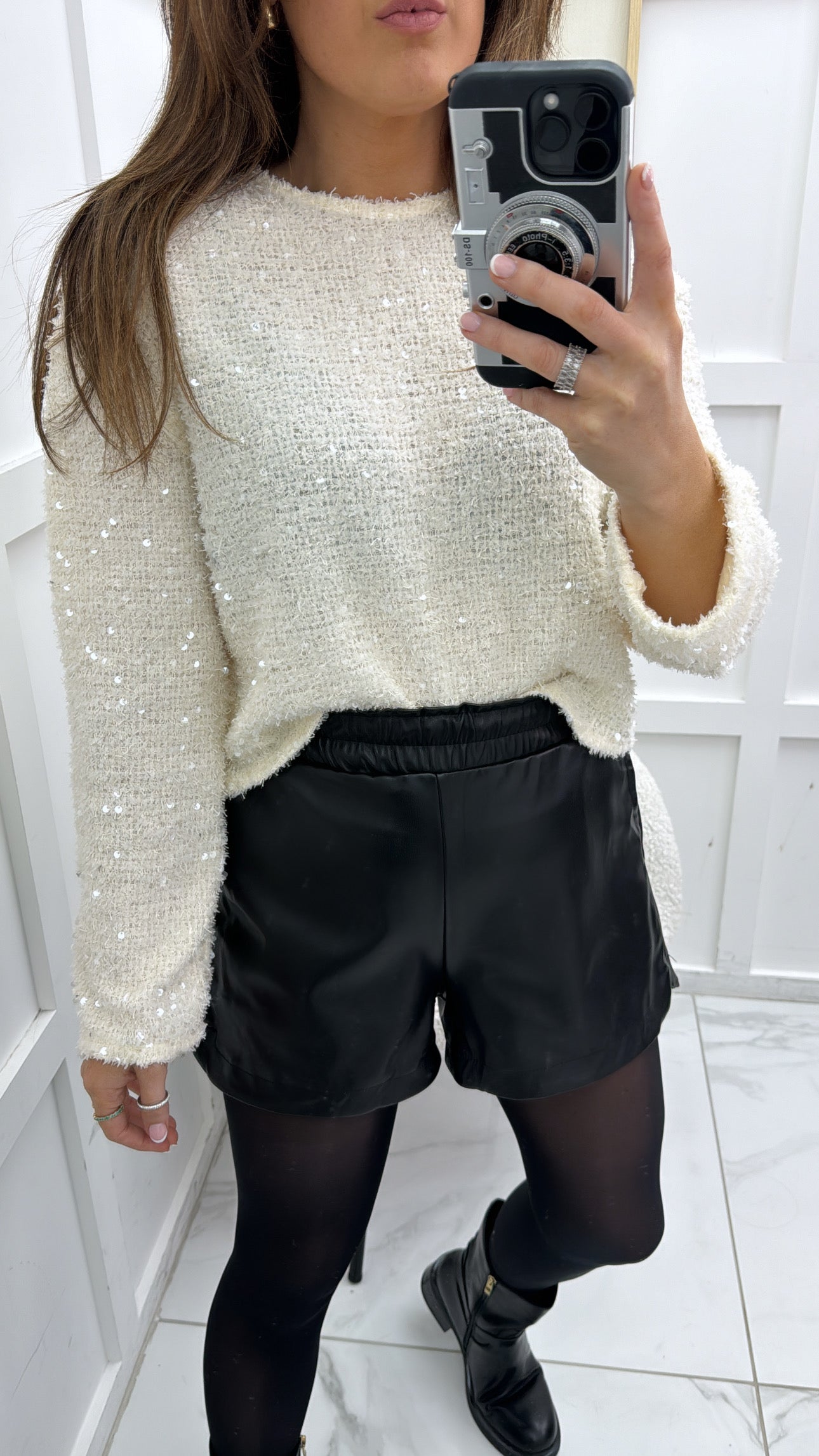 ELOISE cream sequin detail long sleeve top