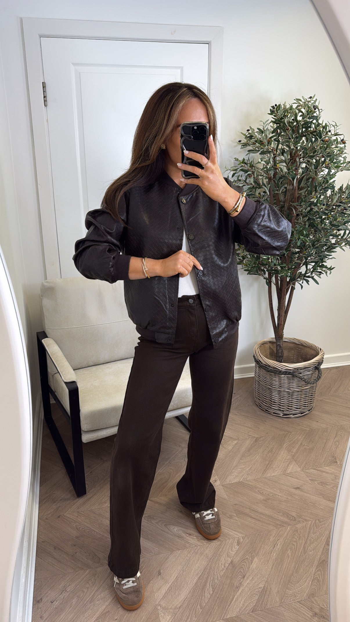 REBECCA brown woven bomber jacket