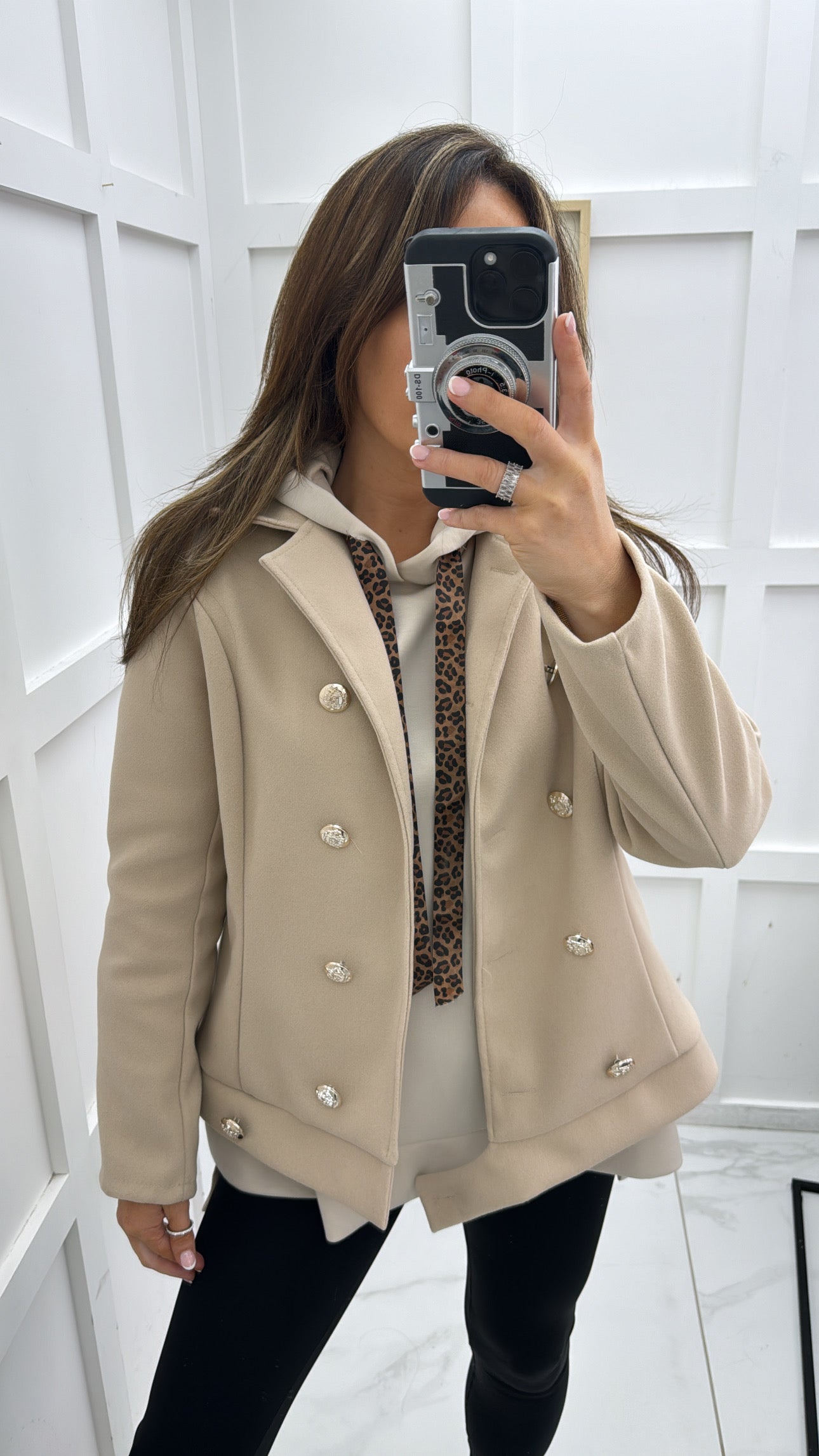 CLAUDIA beige soft double breasted button jacket