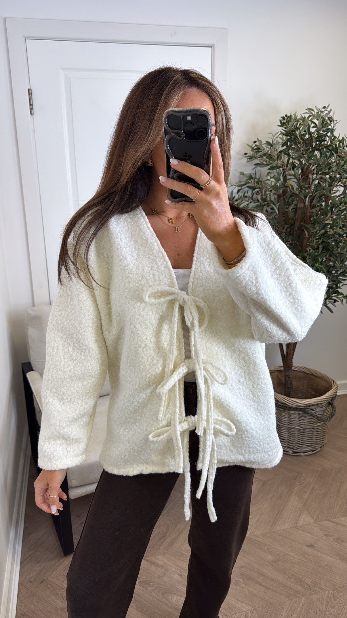 ANGELINE cream soft tie detail cardigan