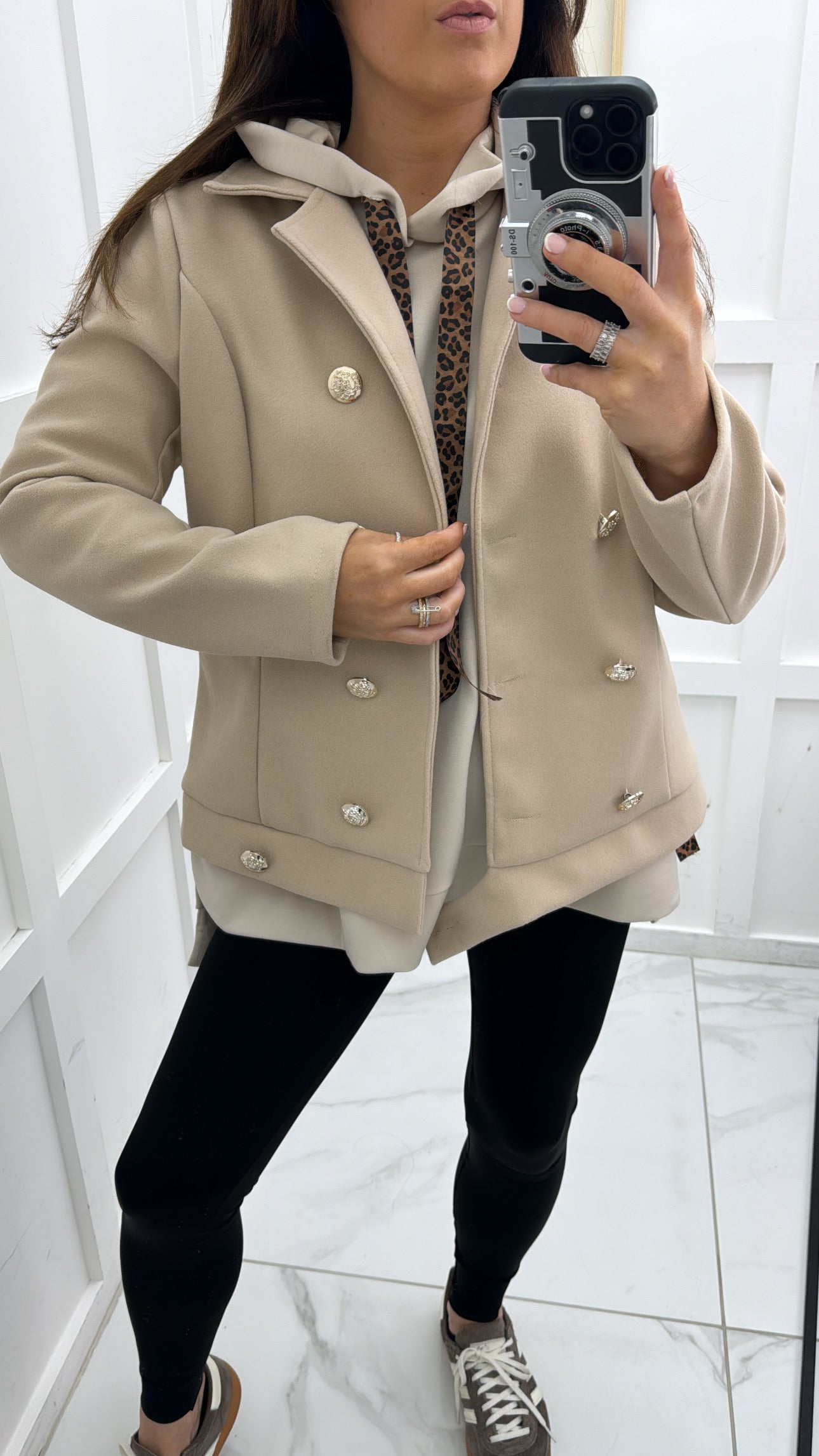 CLAUDIA beige soft double breasted button jacket