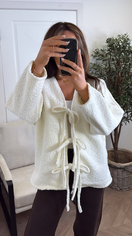 ANGELINE cream soft tie detail cardigan