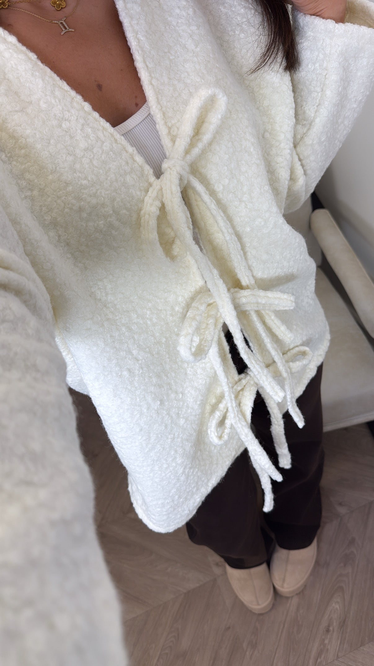 ANGELINE cream soft tie detail cardigan