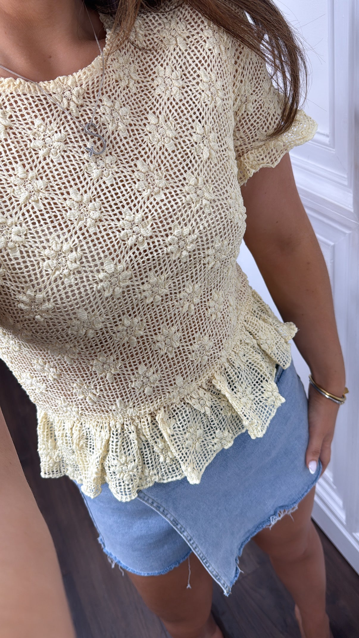 MOLLIE yellow flower detail top