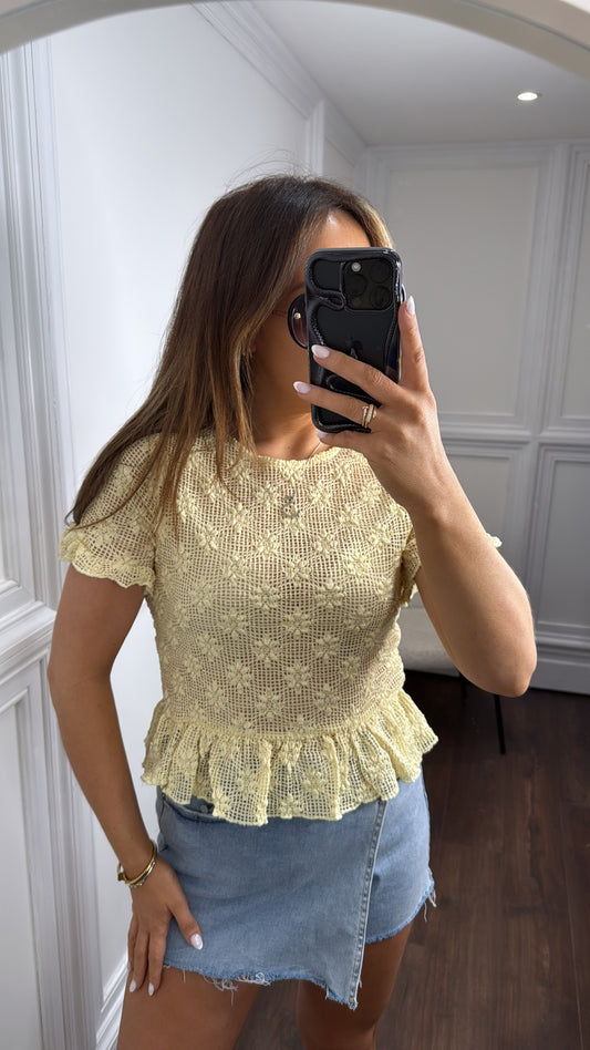 MOLLIE yellow flower detail top