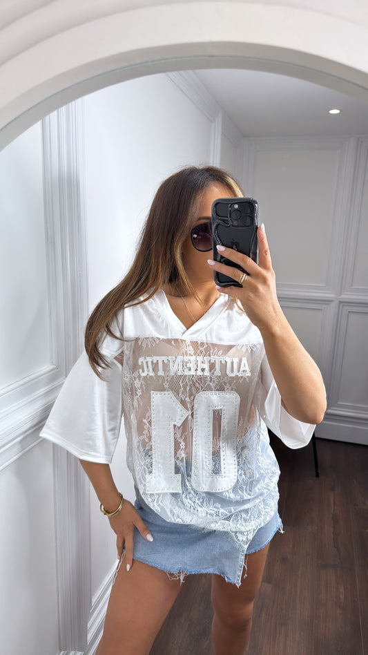 AUTHENTIC 01 white lace detail t-shirt