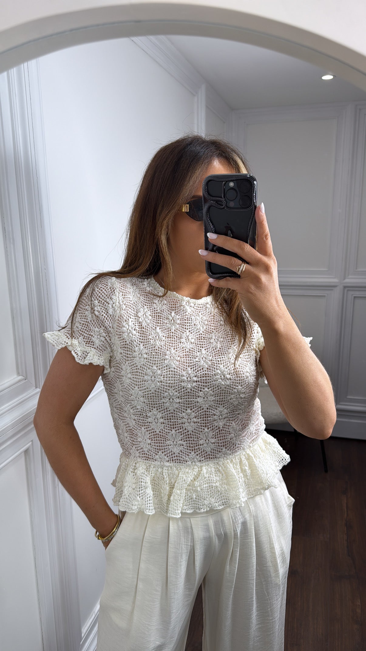 MOLLIE cream flower detail top