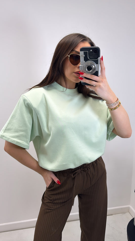 TASHA mint shoulder pad plain t-shirt