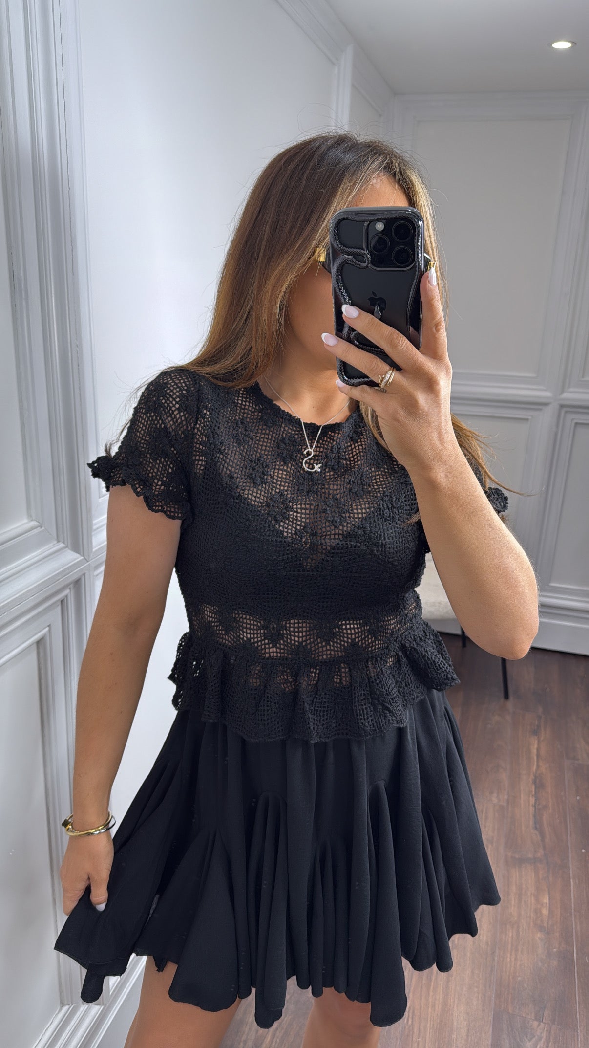 MOLLIE black flower detail top