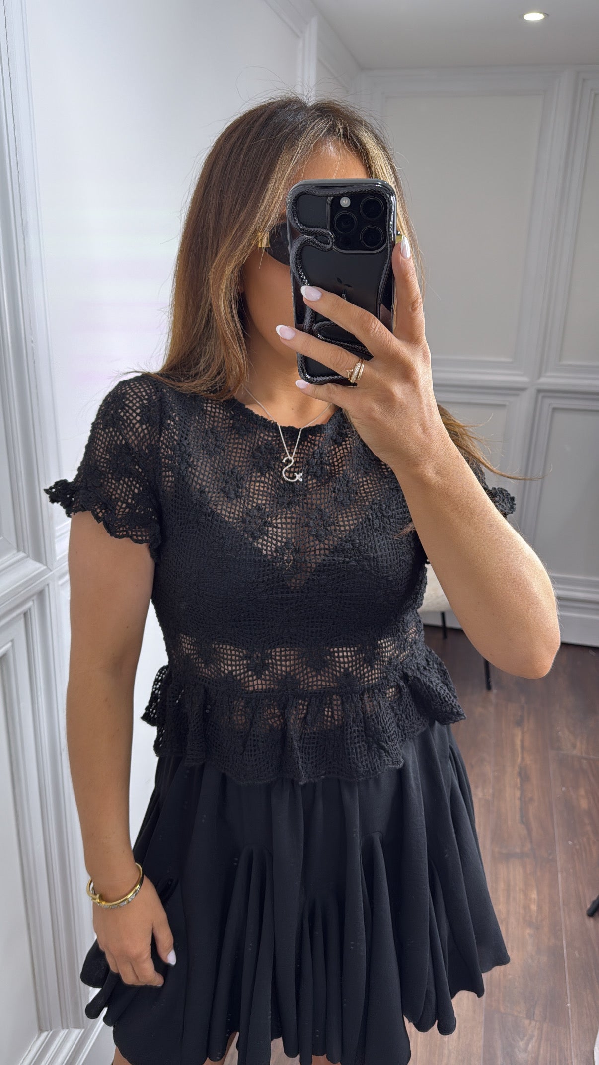 MOLLIE black flower detail top