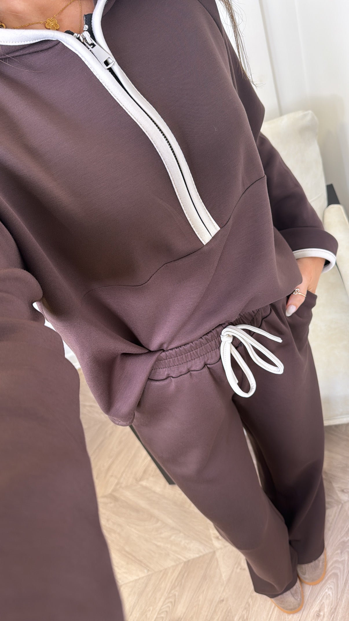 LIBERTY brown half zip hoody and trousers lounge set