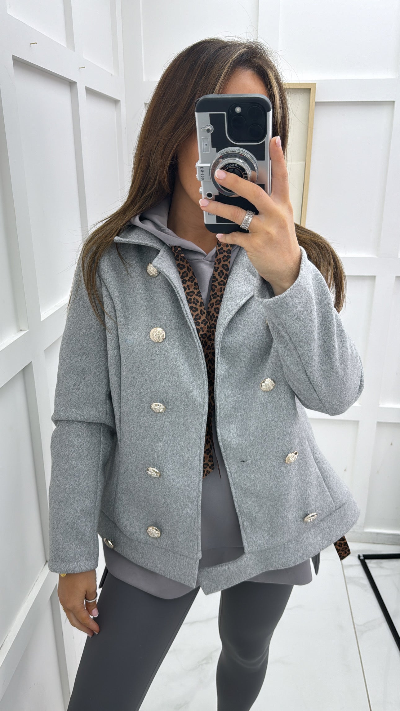 CLAUDIA grey soft double breasted button jacket