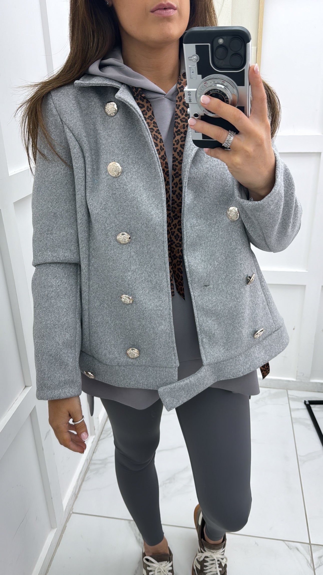 CLAUDIA grey soft double breasted button jacket