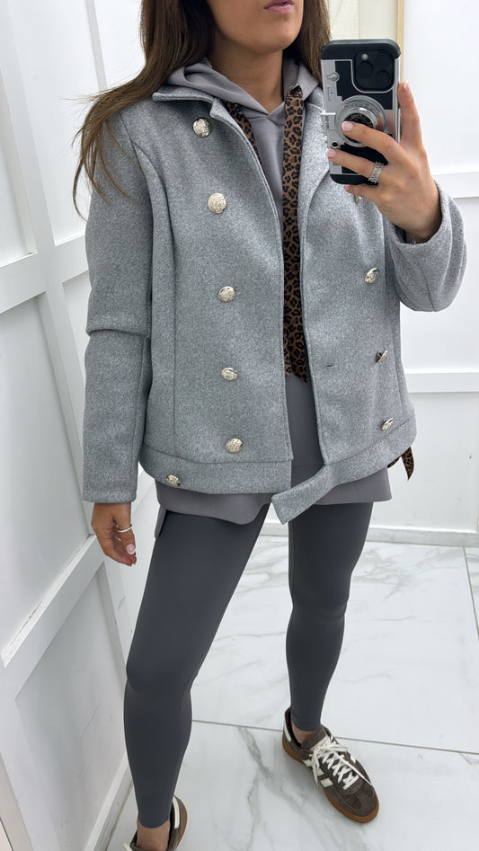 CLAUDIA grey soft double breasted button jacket