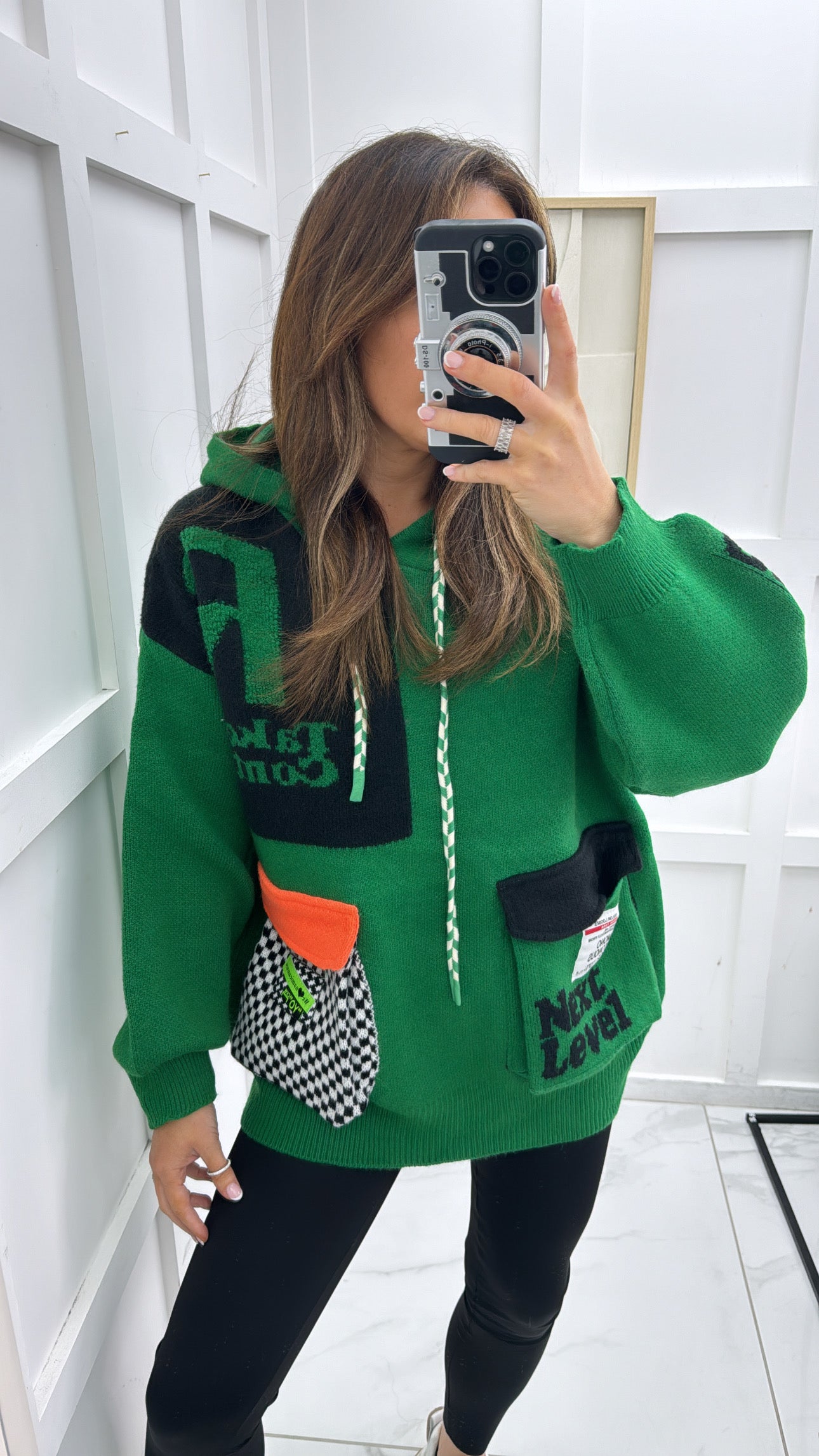 HELENA green and black motor racing knitted hoody