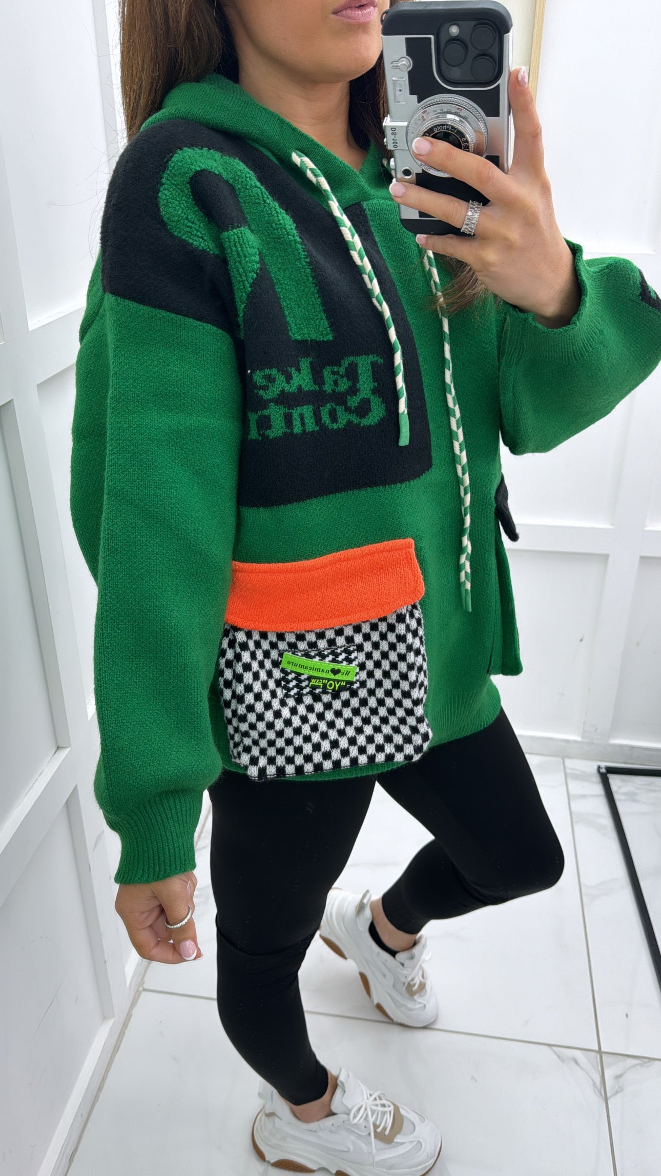 HELENA green and black motor racing knitted hoody