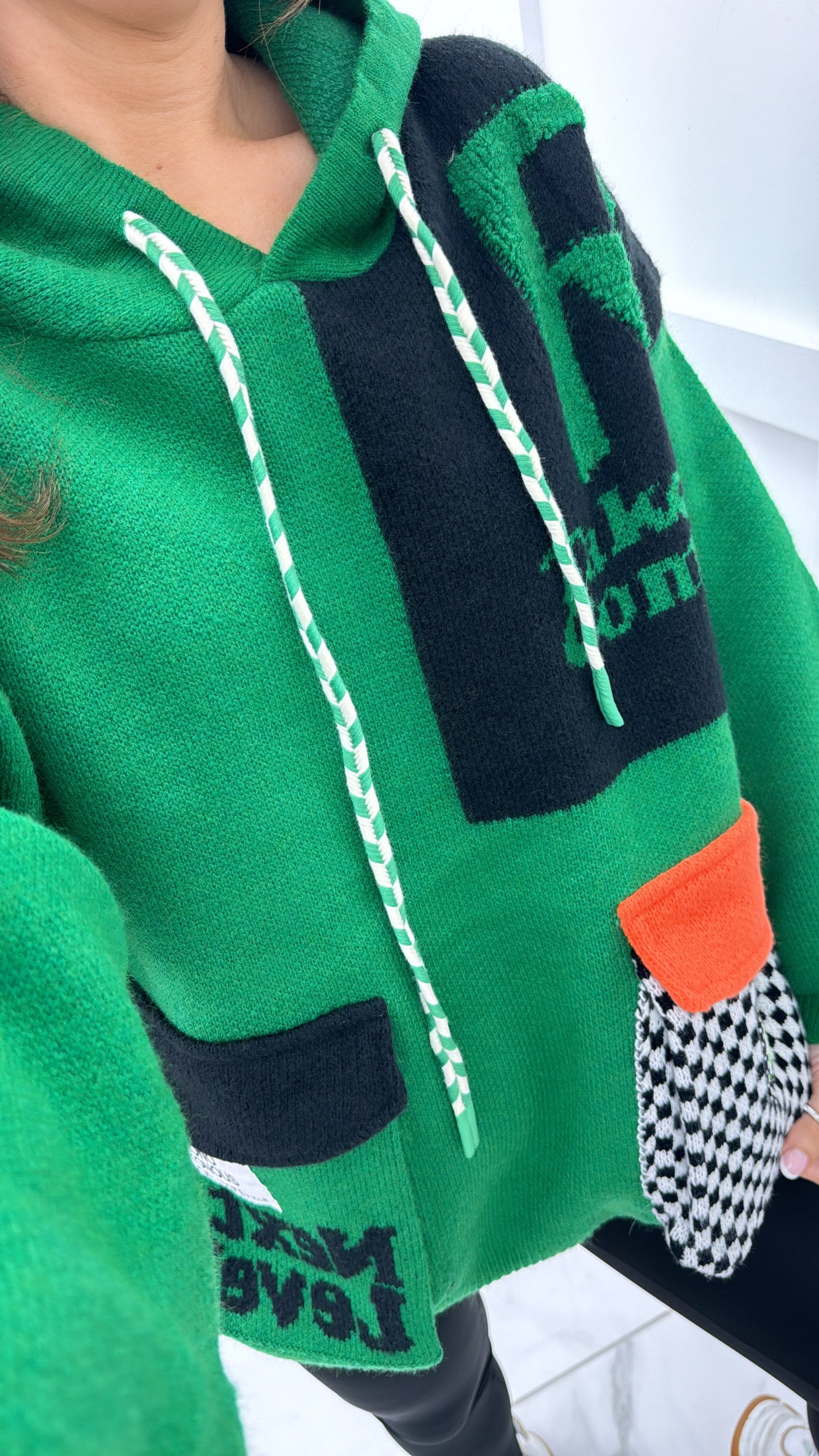 HELENA green and black motor racing knitted hoody