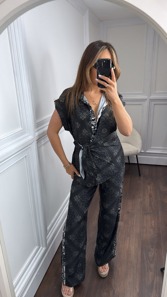 LOIS black paisley satin co-ord