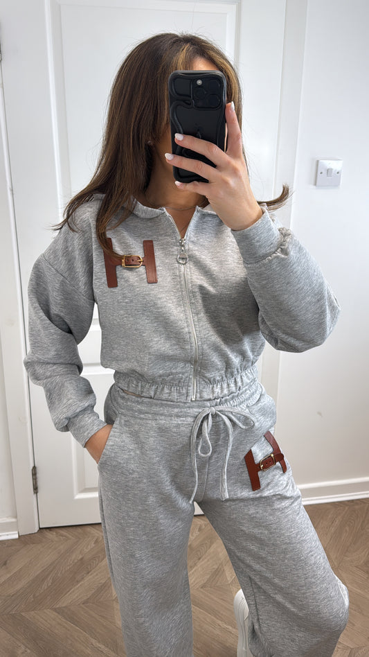 HALLIE grey marl hooded tracksuit