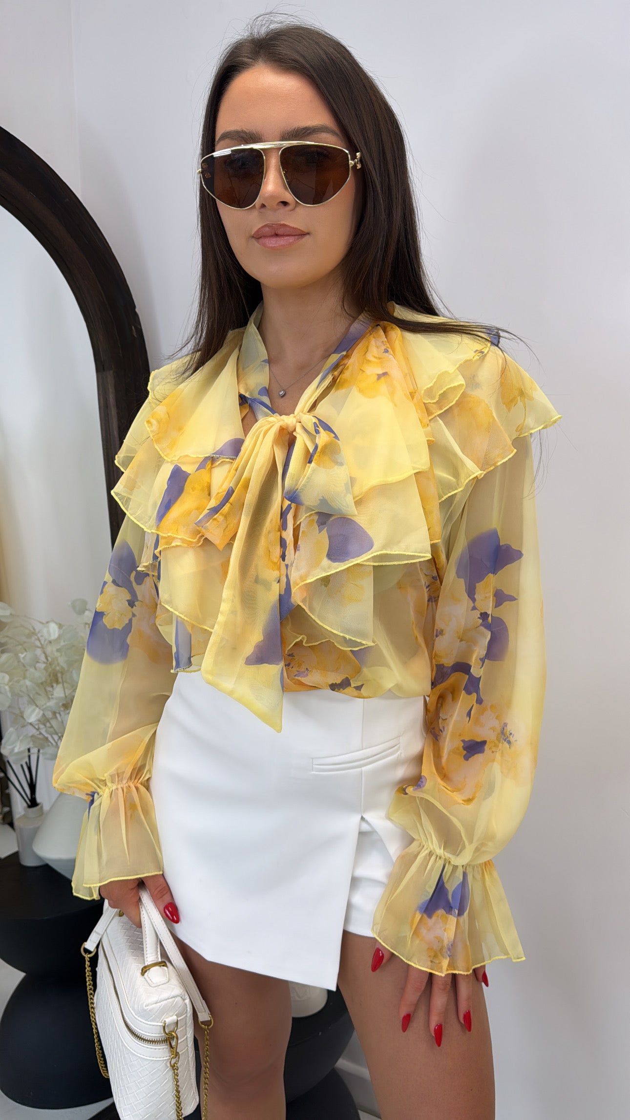 SERINA yellow sheer floral print blouse