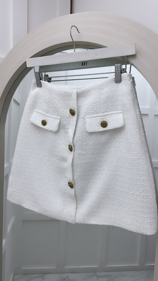 MILANA white woven skirt with buttons