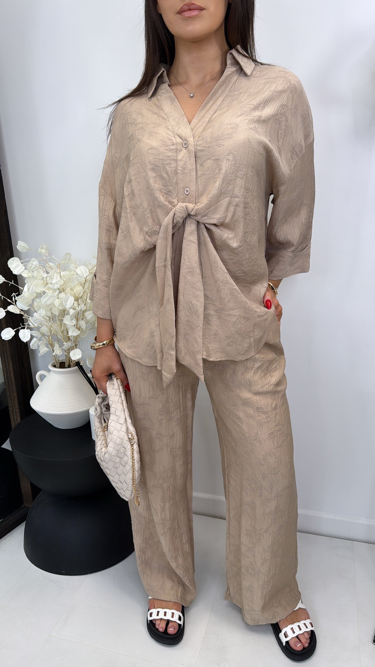POLLY taupe shirt and trousers co-ord