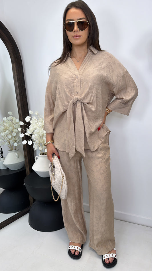 POLLY taupe shirt and trousers co-ord