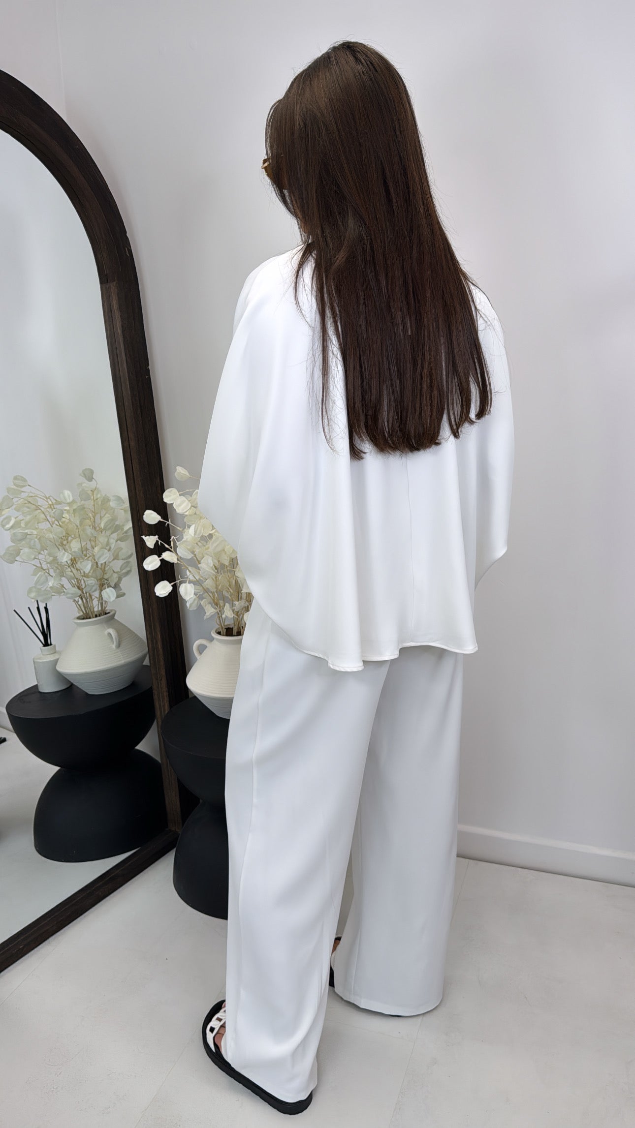 AVRIL white chiffon top and trousers co-ord set