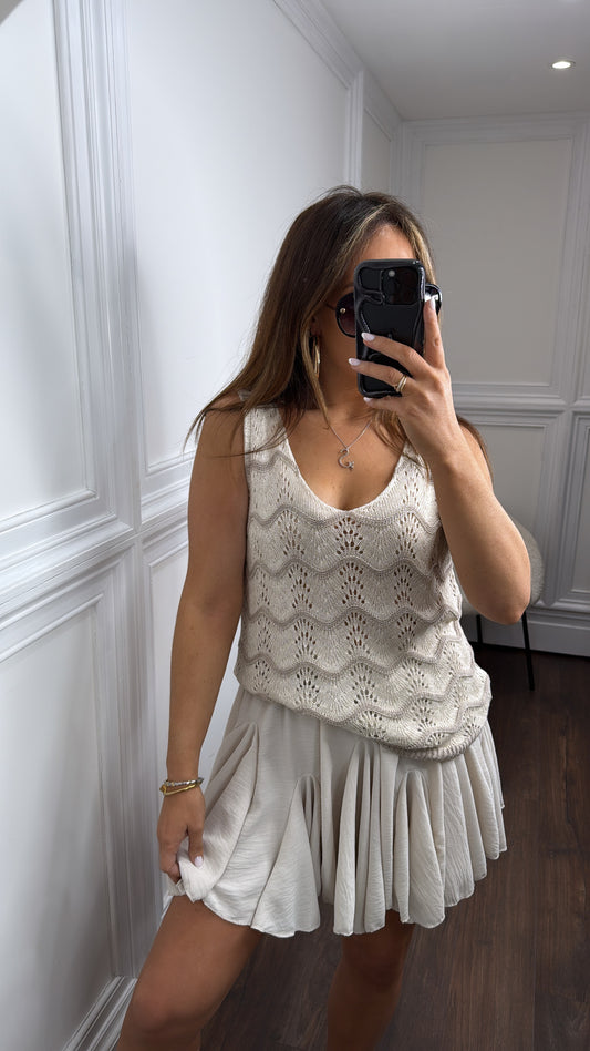 MOLLIE beige wave crochet vest top