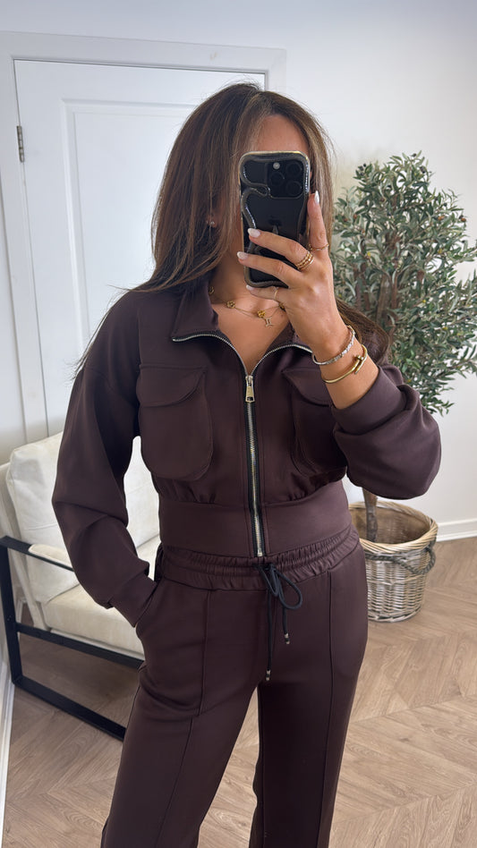 PAYTON chocolate zip up jacket and joggers tracksuit