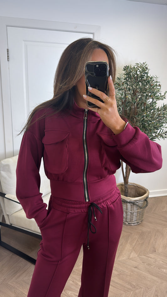 PAYTON berry zip up jacket and joggers tracksuit